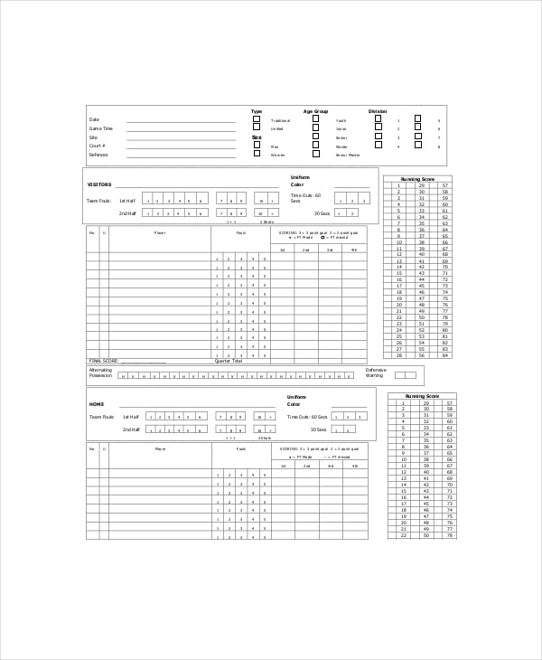 sample printable basketball scorecard template
