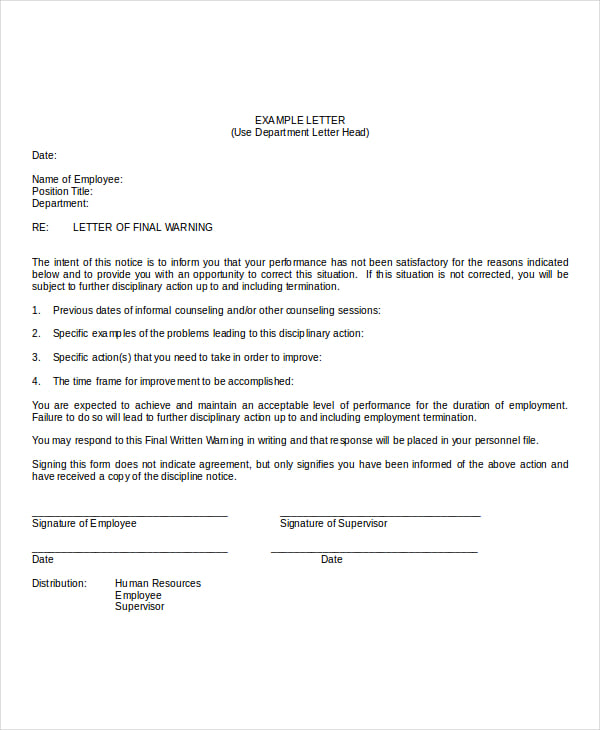 example employee complaint letter