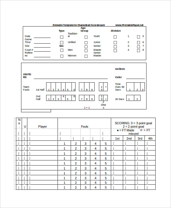 6 Basketball Scoreboard Templates Free Sample Example Format