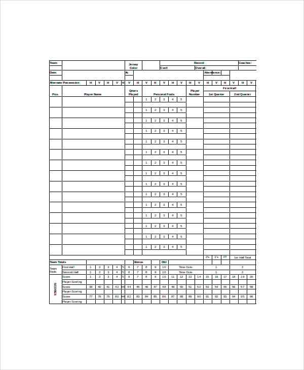 excel basketball scorecard sample template