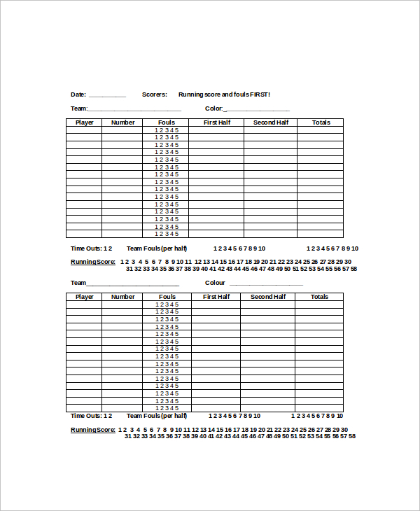 Printable Scoreboard Template