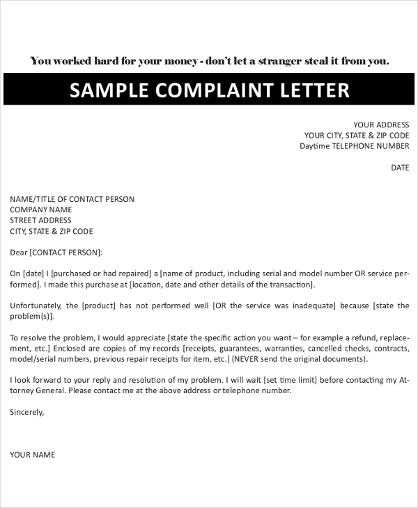 24+ Complaint Letters - Free Sample, Example Format