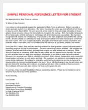 Personal Reference Letter for Student