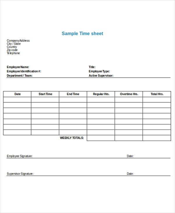 sample timesheet template