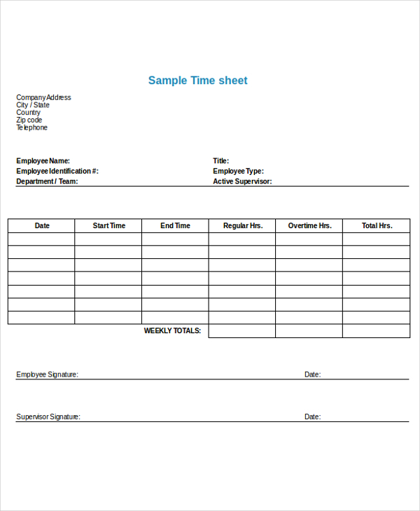 13+ Timesheet templates - Free sample, Example, Format