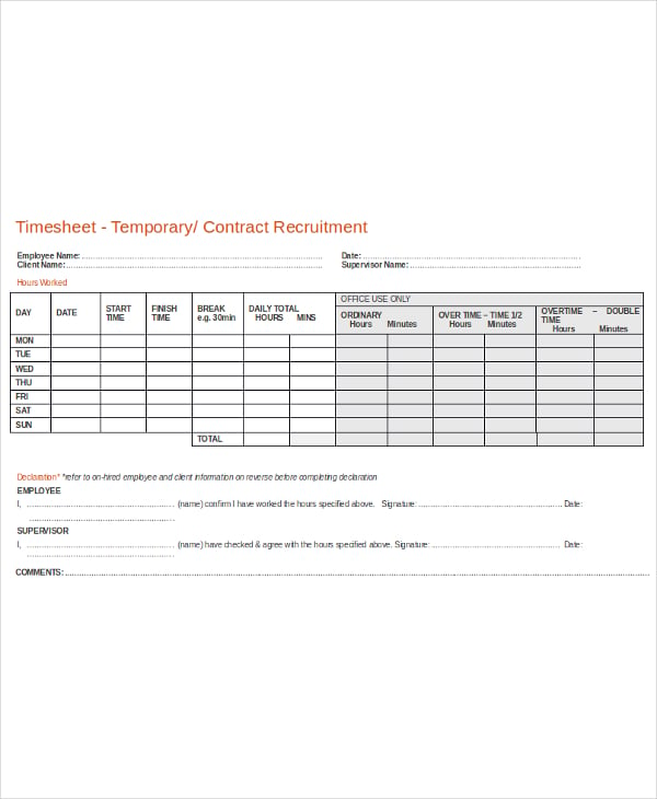 recruitment timesheet template