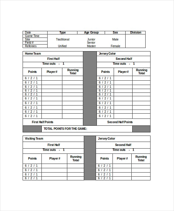 sample training football scorecard template