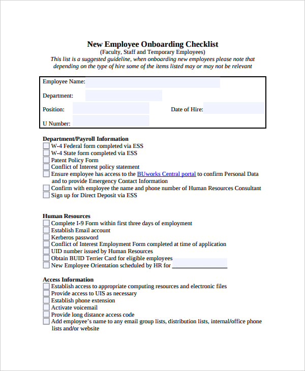 new employee onboarding checklist template