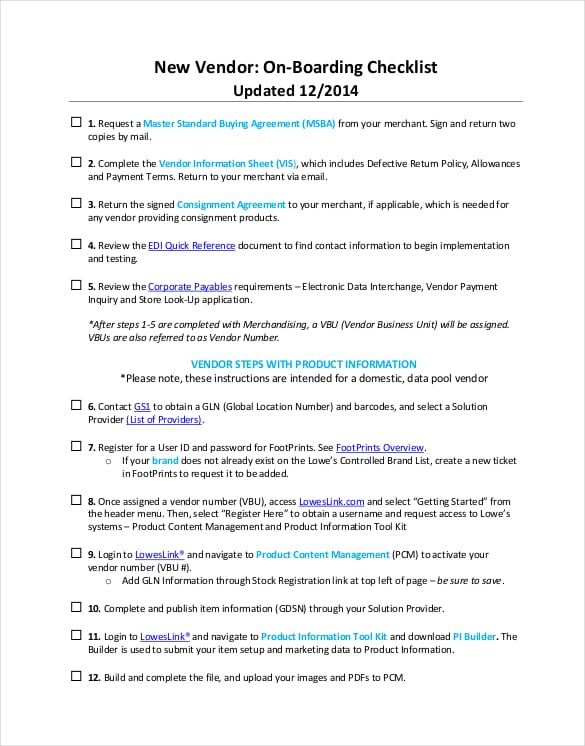 new vendor onboarding checklist template