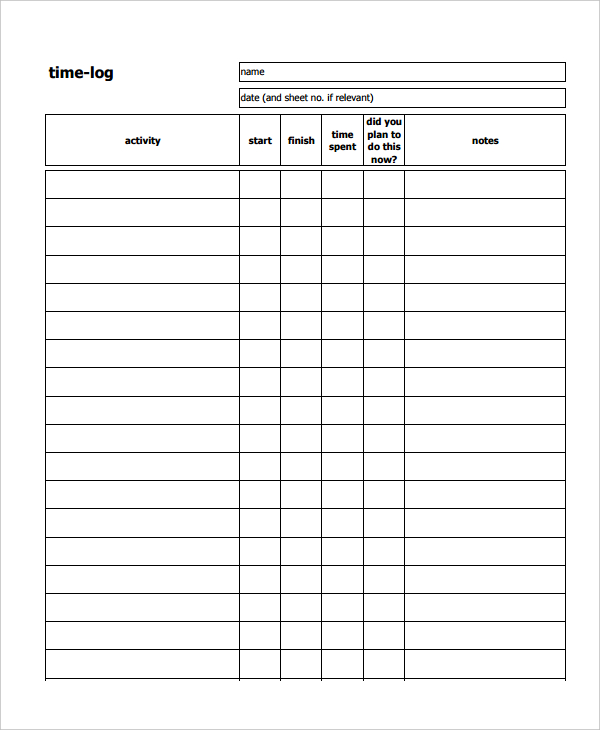 blank time log sheet template