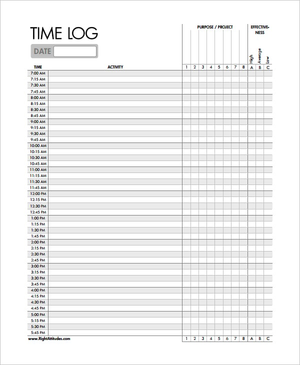 sign in sign out time log template