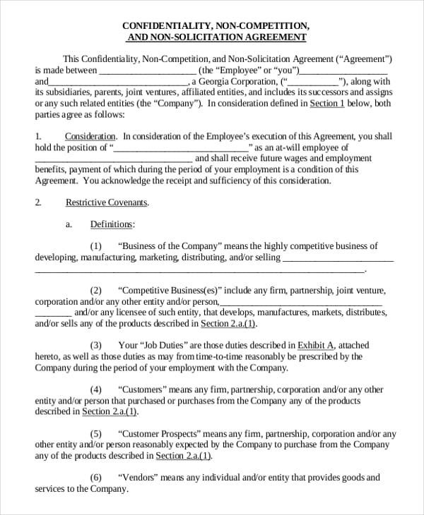 non compete agreement form free download