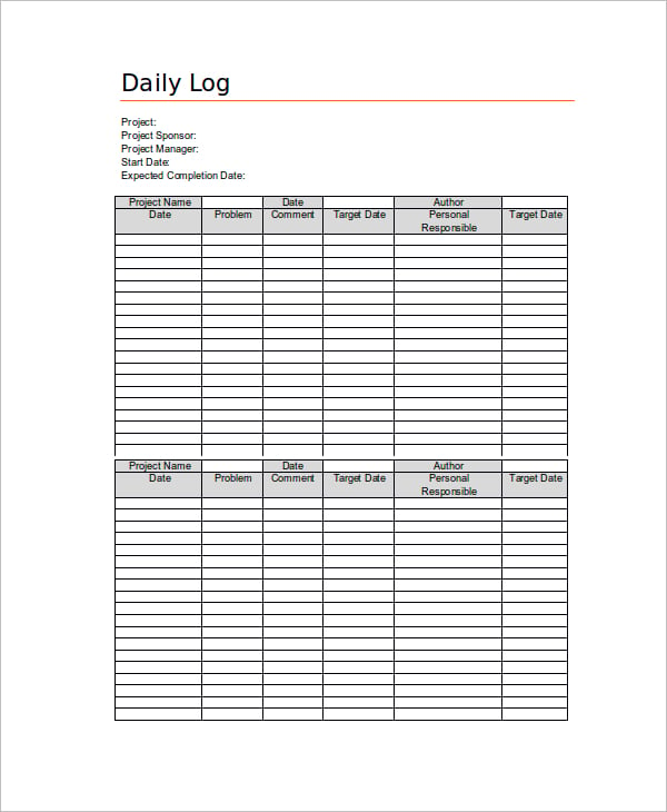 Daily Log Template - 09+ Free Word, Excel, PDF Documents Download!