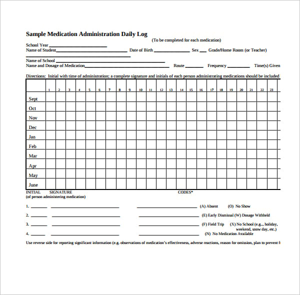medication administration daily log template