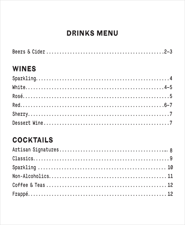 drink menu template