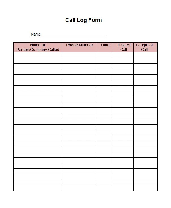 Phone Log Template 10 Word PDF Documents Download