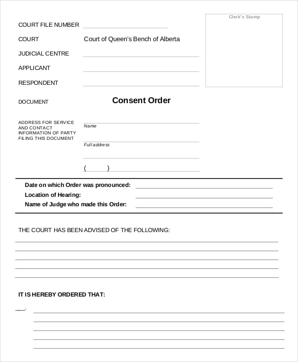 consent blank order templates