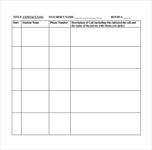 academic phone log template for schools