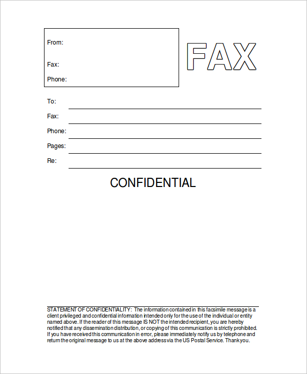 confidential fax cover sheet template