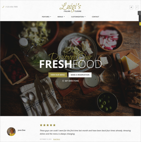 fresh food restaurant wordpress website theme