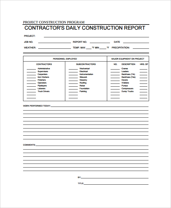 construction daily work log template