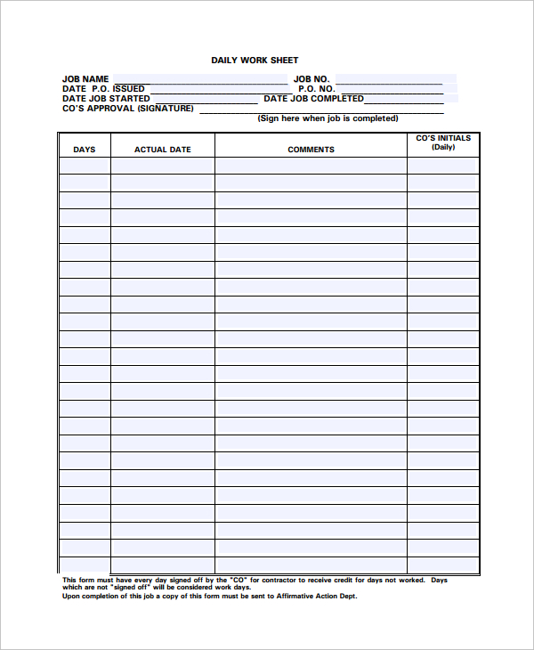 employee daily task form