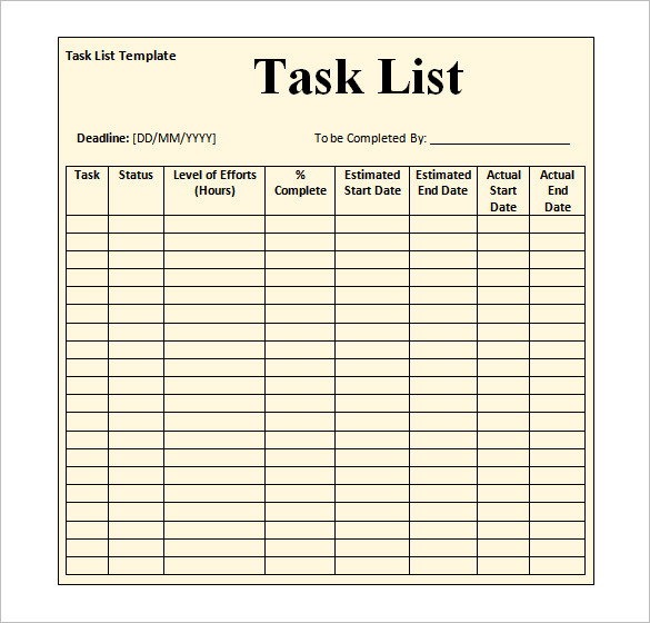 excel template tasklog