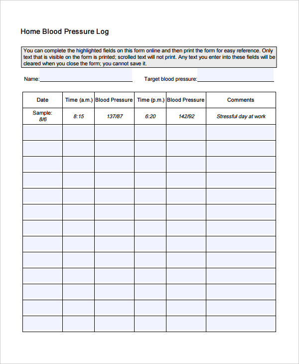 Blood Pressure Chart Template Excel Nelopayments