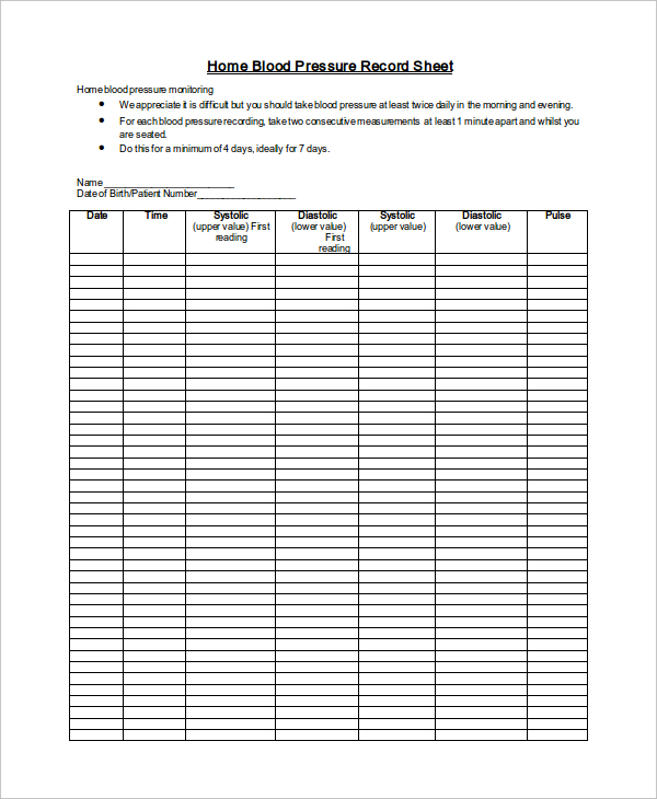 printable chart to record blood pressure