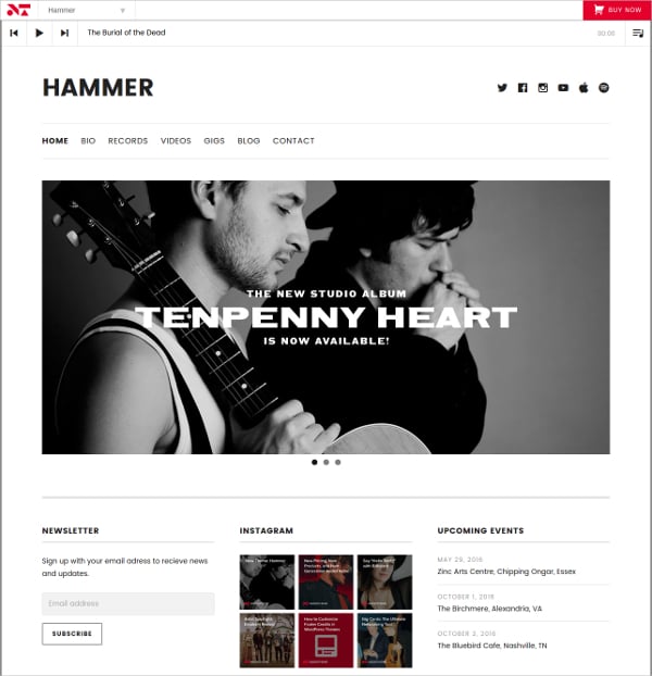 modern minimal music band website theme