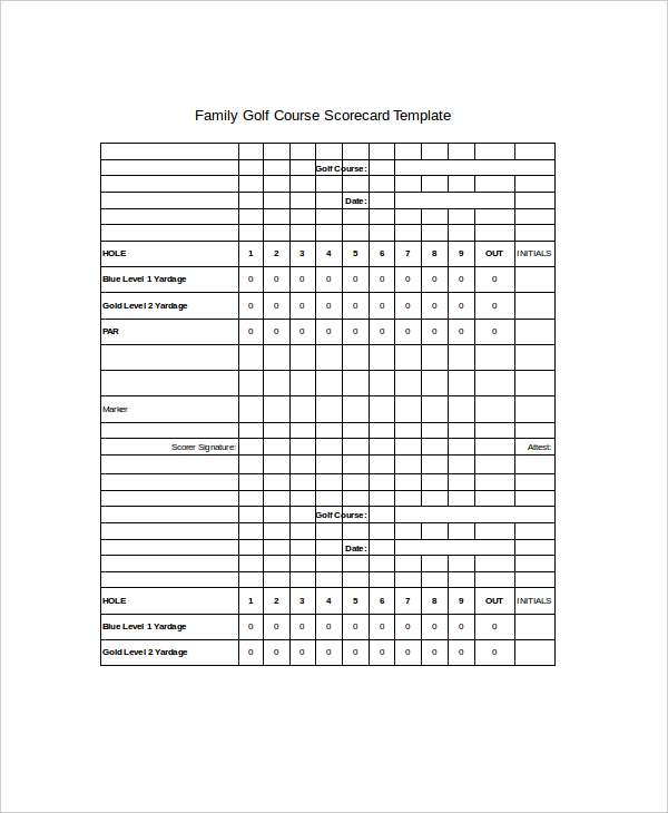 family golf course scorecard sample template