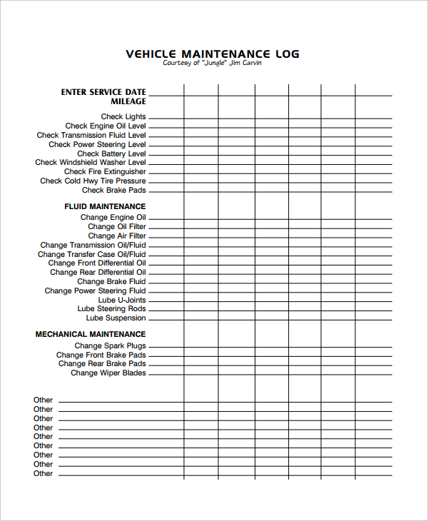 12 Maintenance Log Templates Free Log Templates