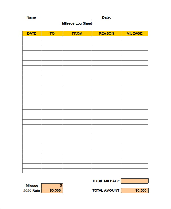 mileage log sheet for excel free
