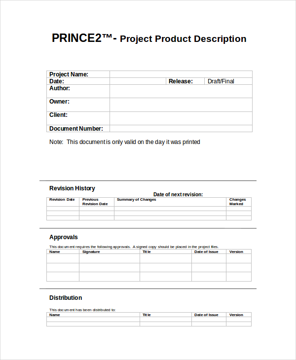 Project Product Description Template