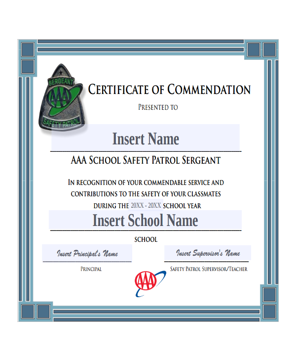Safety Patrol Certificate Of Appreciation
