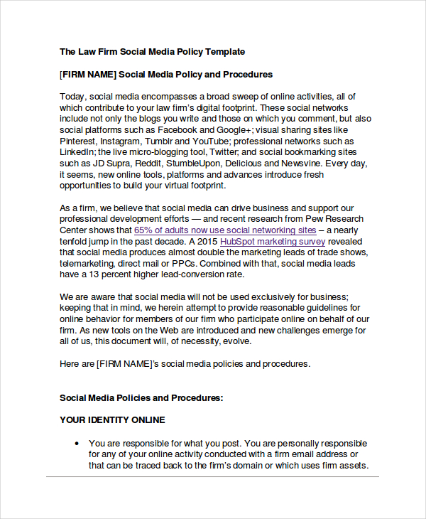 Social Media Policy Template 9+ Free Word, PDF Document Downloads