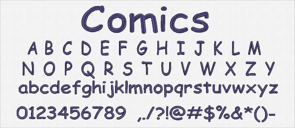 comic font for embroidery design