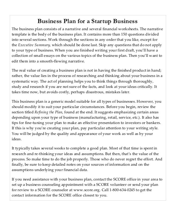 business plan for startup template