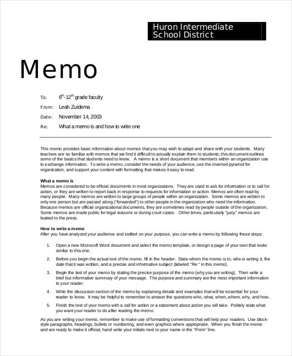 One Page Memo Template