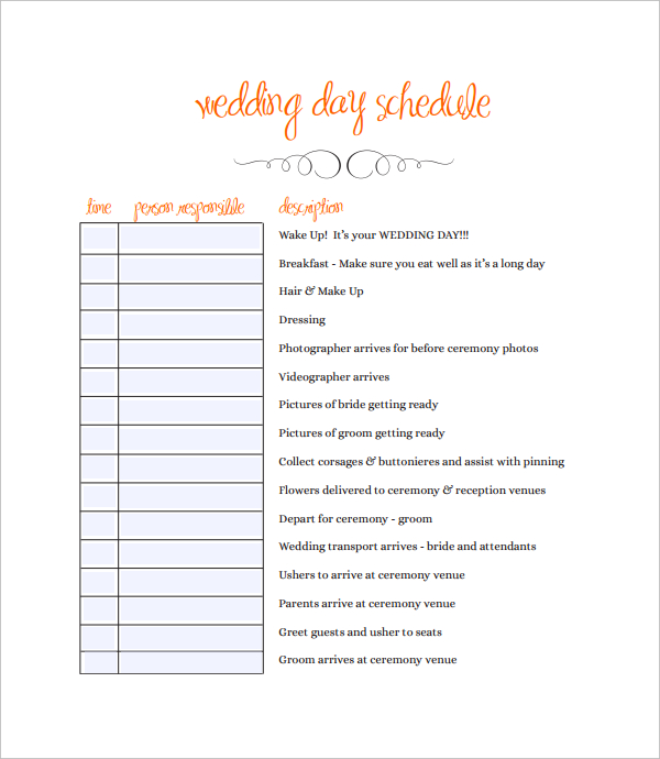 wedding event agenda template