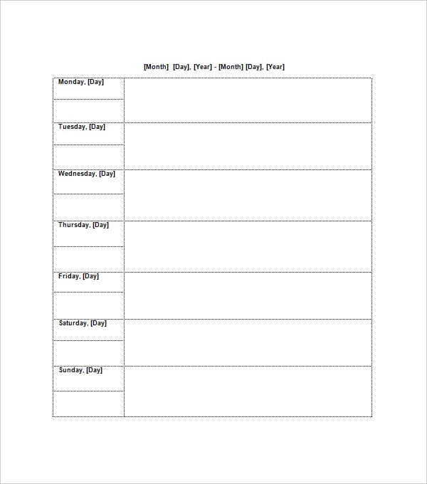weekly calendar agenda template