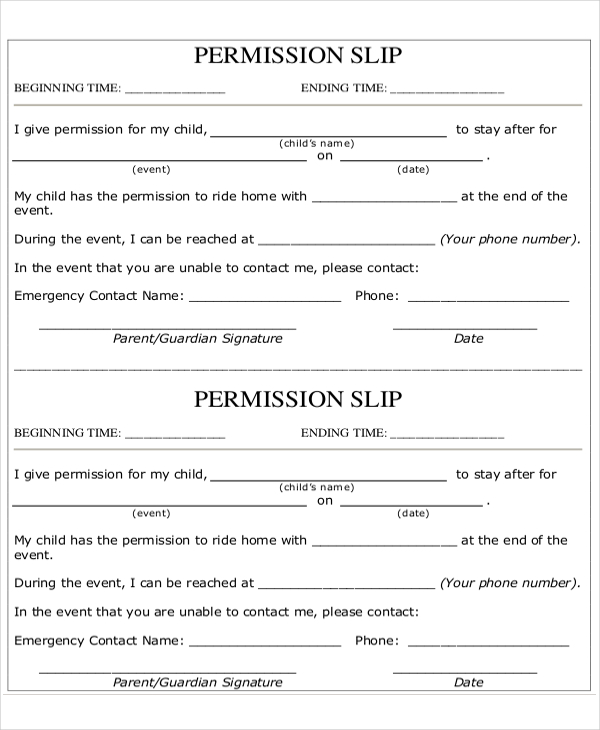 permission slip template