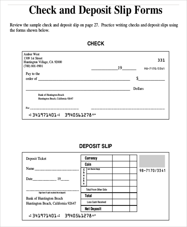 bank deposit slip template