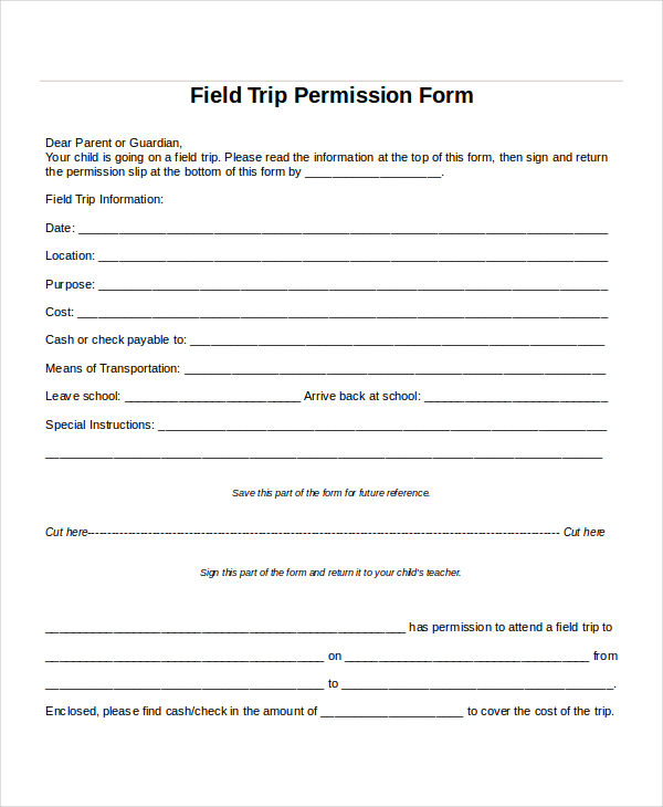 field trip permission slip template