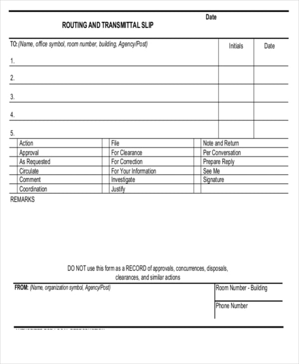 routing and transmittal slip template