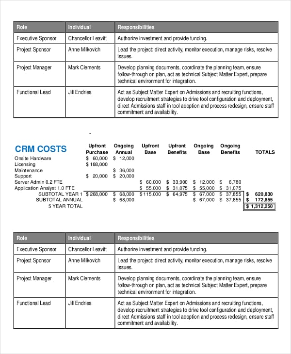 crm project charter template