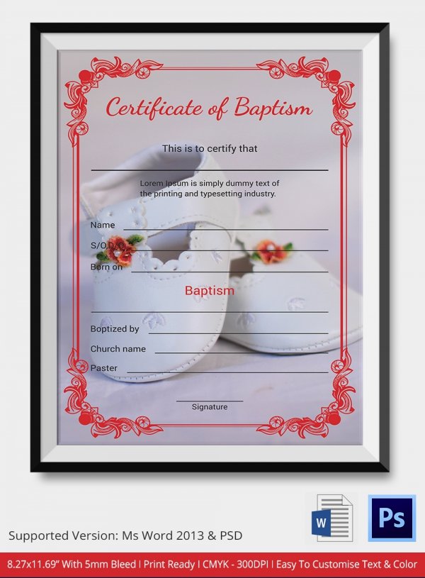 32+ Sample Baptism Certificate Templates Free Sample, Example, Format