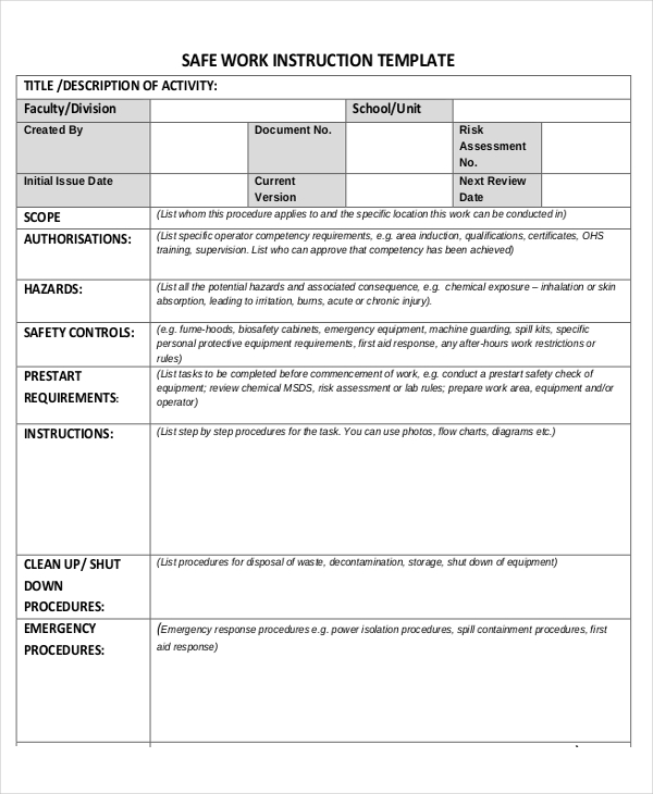 safety instruction template