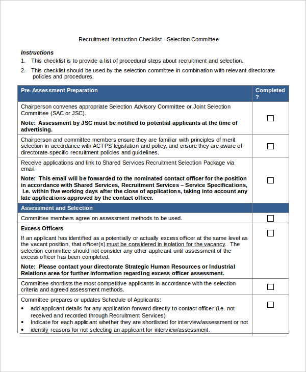 recruitment instruction template