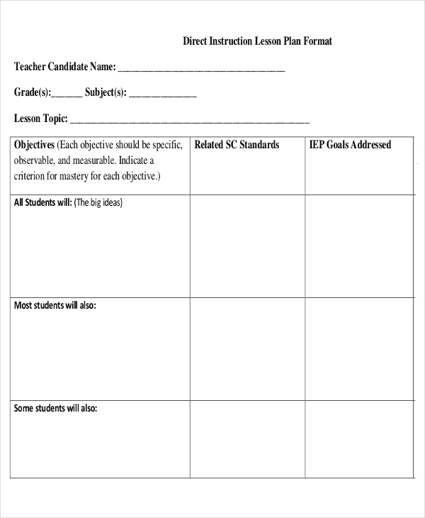 direct instruction template